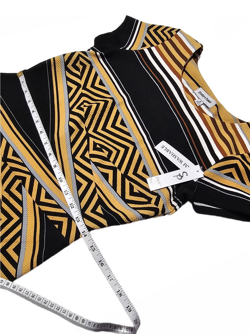 Shelby & Palmer Black Mustard Striped Aztec Geometric Midi Dress - Picture 10 of 13